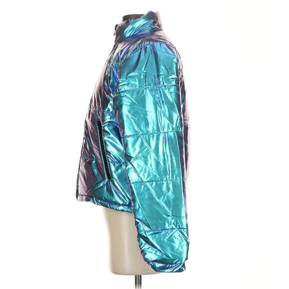 NWOT Club Exx x Dolls Kill Iridescent Metallic Hooded Zip Up Snow Puffer Jacket - Picture 3 of 8
